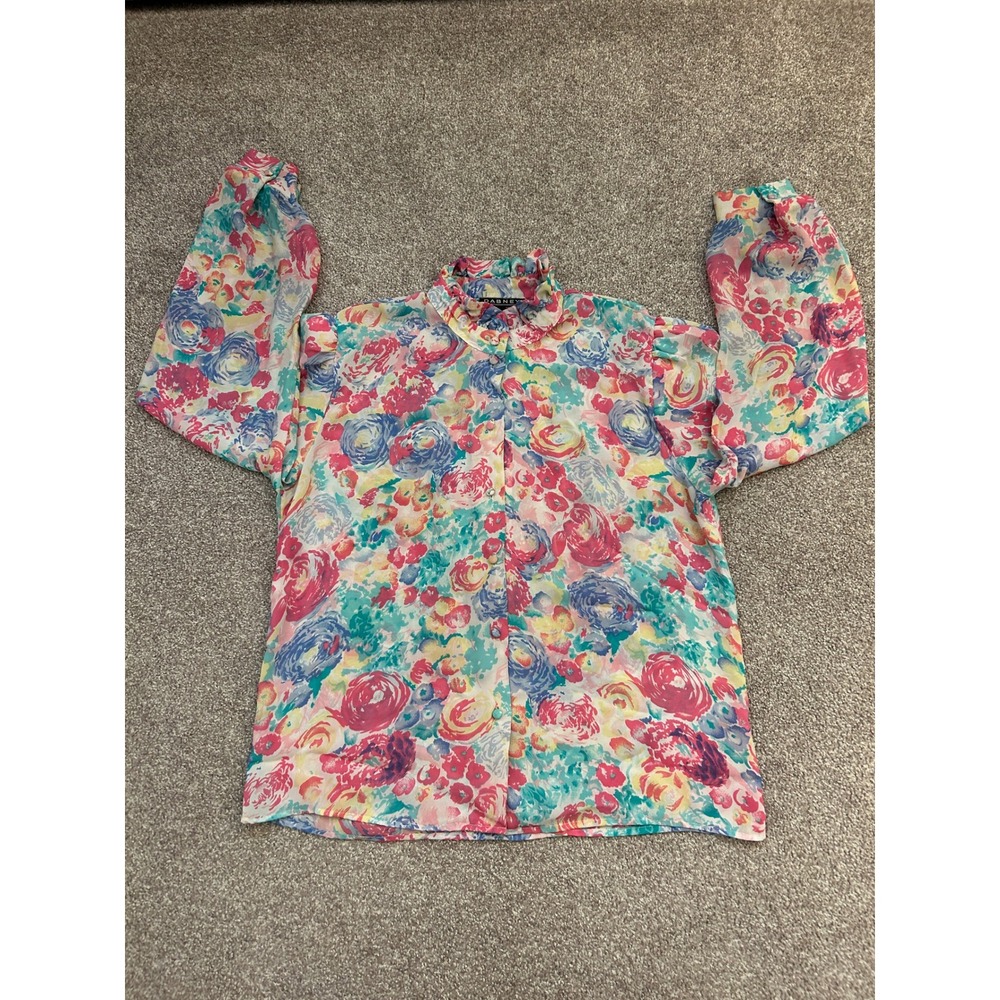 Dabney Blouse Womens XL Multicolor Excellent Vintage Floral Ruffle Button Up